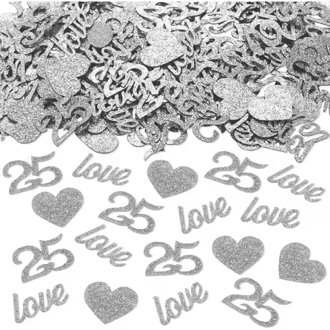 25th Wedding Anniversary Decoration Confetti,Happy 25th Anniversary Decoration Silver Confetti for B