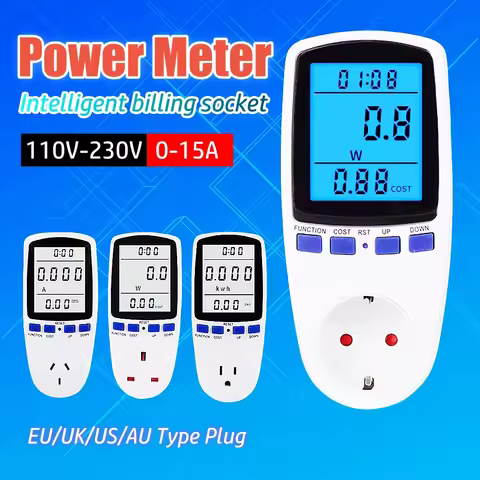 AC110V-250V Intelligent Power Billing Socket LCD Digital Power Metering Socket EU UK AU US Plug Elec