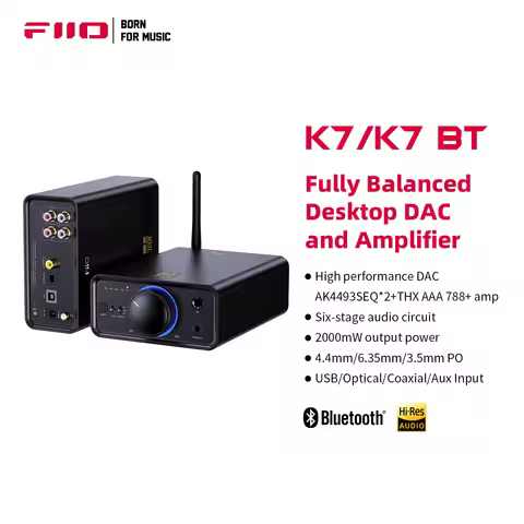 FiiO K7/K7BT Balanced HiFi DAC Headphone Amplifier AK4493S*2, XMOS XU208 PCM384kHz DSD256,USB/Optica