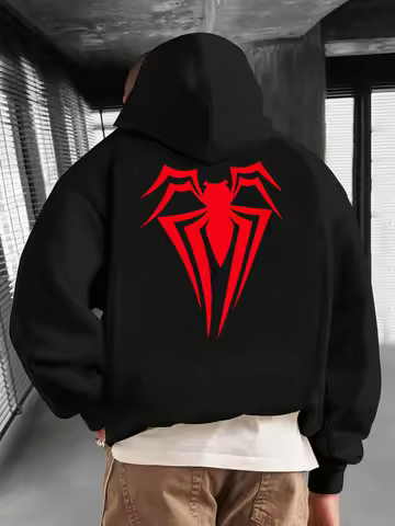 Marvel's Spider-Man Miles Morales Men's Black Hoodie Red Spider-themed Superhero Short-sleeved Casua