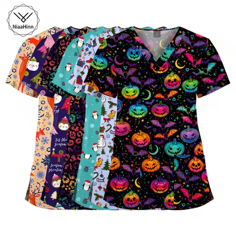 Dental Scrub Veterinary Pet Store Work Clothes Medical Blouse Elastic Printed Unifrom Multicolour Nu