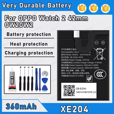 340mAh 100% New XE204 Battery For OPPO Watch 2 42mm Replacement Bateria+Free Tools