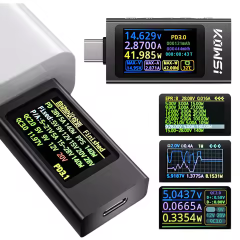 Type-C Cell Phone Fast Charging Power Meter DC 4-30V 0-12A Current Voltage Monitor HD IPS Display Ch