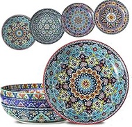 glowworm Pasta Bowls Set of 4, 42 oz Ceramic Salad Bowls for Kitchen, Large Serving Bowls for Ramen,