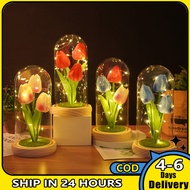 Gift For Women Simulation Tulip Glass Cover Creative Decoration Gift For Valentine's Day Gift