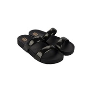 Zaxy Bestie Black Gold Comfortable Slides For Ladies