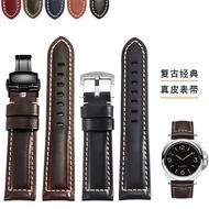 Crazy horse leather watch strap substitute Omega Tissot Panerai IWC Mido Longines retro genuine leather butterfly buckle men