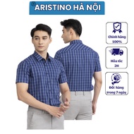 (SIZE 38) Aristino short-sleeved shirt made of soft, cool cotton, loose fit, ASS071S2