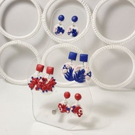 白底青紅瓷耳環，多種圖案，多種款式，多種尺寸。