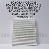 TOYOTA VIOS 2018/ HILUX REVO 2016/VELLFIRE 2015/ALPHARD 2015/INNOVA 2016-2018 CABIN AIR FILTER 87139