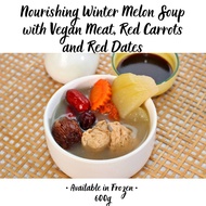 Nourishing Winter Melon Soup with Vegan Meat, Red Carrots and Red Dates.