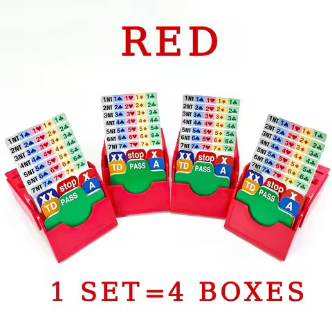 (Set of 4) Red Bridge Bidding Box with Bridge Paper Playing Cards Bridge Partner Bidding Device Offi