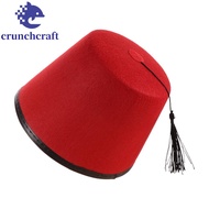 CRUNCHCRAFT​ Felt Fez Cap, Round Moroccan Hat Tarboosh Fez Hat, Universal Red Color Ottoman Cosplay 