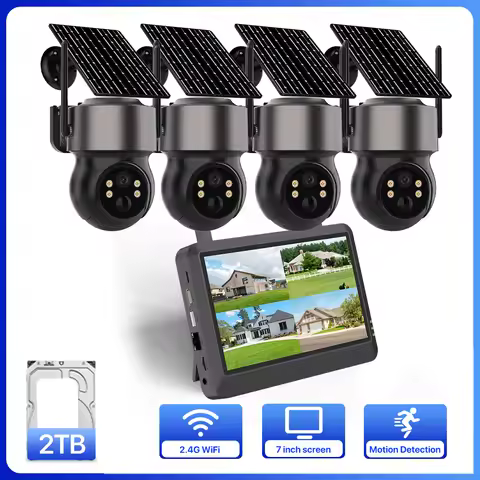 7-inch Screen LCD Screen Wireless NVR Solar Camera 3MP Security Outdoor Battery Camera WIFI System M