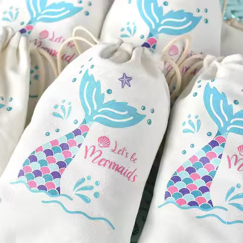 5pcs Mermaid Party gift Bags Under The Sea Ocean pool kid Girl first 1st 2nd 3rd 4th 5th Birthday Ba