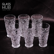 GLASS HUB (LYNX) แก้ว H6004 ลาย Z - แก้วน้ำ แก้วเบียร์ แก้วใสสวยๆ แก้วเหล้า  แก้วสมูทตี้ แก้วเครื่องดื่ม (เซต 6 ใบ)