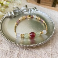 草莓晶、葡萄石、白玉髓、奶蓋黃水晶 水晶手鍊