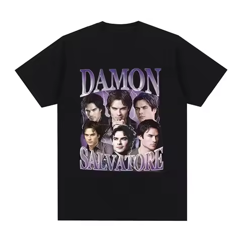 Damon Salvatore Vintage t-shirt The Vampire Diaries Ian Somerhalder TV Show Cotton Men T shirt New T