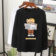  T-shirt viral teddy bear reading lengan panjang perempuan laki street wear long sleeve women men/Muslimah