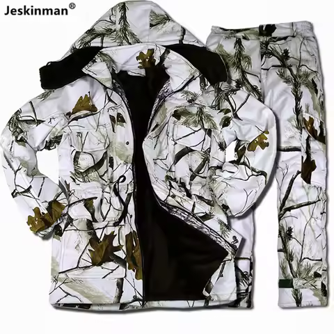 Winter Extra Thermal Snow White Bionic Camouflage Hunting Fishing Suit Outdoor Wind Waterproof Sport