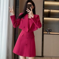 High-end petite short blazer women's spring and autumn 2024 High-end Small short blazer women's spring autumn 2024 Suit Suspender Skirt Dress Two-Piece Suit l24425