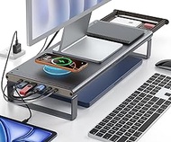 YICOSUN Monitor Stand HUB - Aluminum Riser with 6-in-1 Docking Station: 4K HDMI, USB-C, USB 3.0, PD 