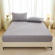 1pc Gray Striped Heart & Geometric Pattern Mattress Protector, Soft & Breathable Fitted Sheet Set, F