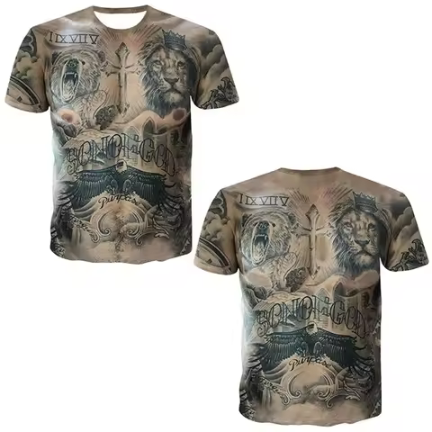 Muscle 3D T-shirt Muscle Tattoo Print T-shirt For Men Funny Holiday Short Sleeve 3d Digital Print Ts