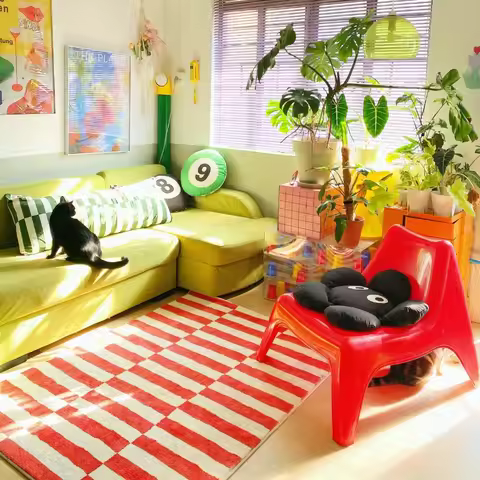 VIKAMA American-Style Striped Carpet Red And White Plush Toys Living Room Children's Room Ins-Style