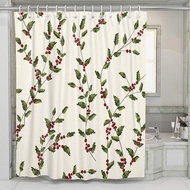 Shower Curtain Christmas with Holly Leaves and Berries 72x84 Inch 12 Hooks Extra Long Home Hotel Bat