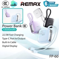 【3C Certified】Remax FP-60 10000mAh Powerbank 22.5W Fast Charging Power Bank Built-In Cable Mini Rema