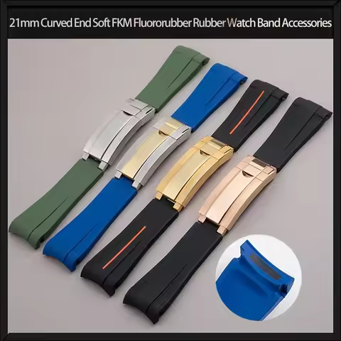 21mm Curved End FKM Fluororubber Rubber Watch Band Accessories For Rolex Strap For 41mm Submariner E