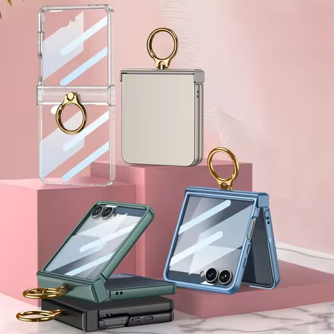 Ring Holder Case For Samsung Z Flip 7 Luxury Slim Matte Ultra Thin Built-in Screen Protector Cover F
