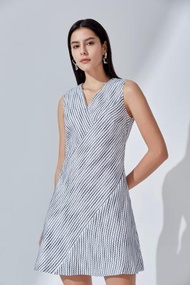 G2000 - 女士 條紋粗花呢連身裙 (深藍色)