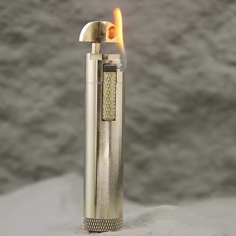 Vintage Brass Hollowed Out Fuel Oil Lighter Slim cylinder Arm Lift Trench Lighter Classic Nostalgic 
