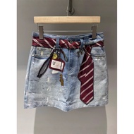 A74A ForDare 2025 Preppy Workstyle 3D Printed Distressed Denim Skirt - Women