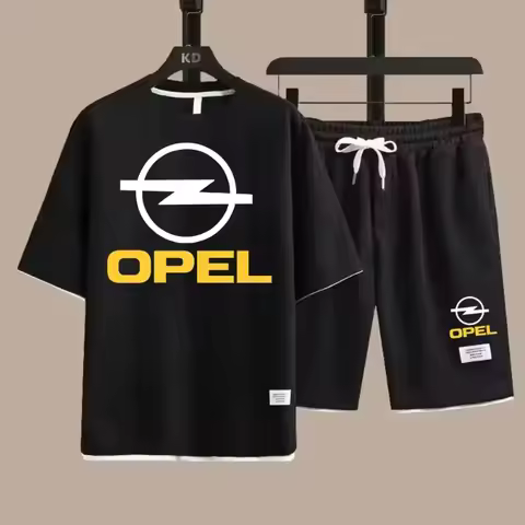 2026 OPEL Car Man Tracksuit 2Piece Sets New Waffle Crewneck Tshirt & Shorts Sportwear Suit Mens Tees