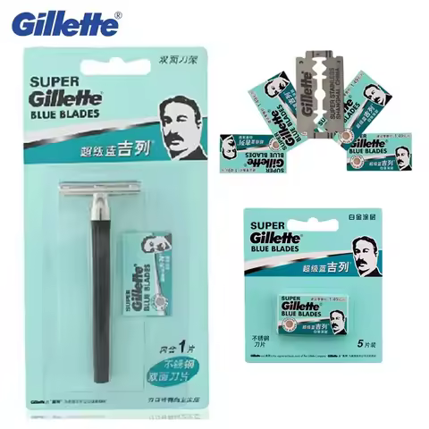 Gillette Super Blue Razor Men's Safety Manual Shaver Stainless Steel Blades Face Beard Hair Removal 