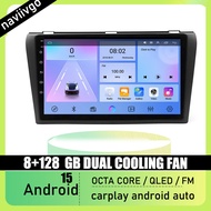 Naviivgo 9นิ้วสำหรับ Mazda3 2006-2012 8 + 128GB Android15หน้าจอ Qled OCTA CORE แบบคู่พัดลมทำความเย็น