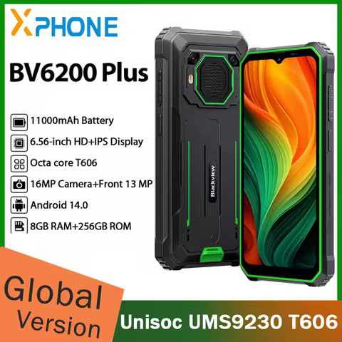 Blackview BV6200 Plus Rugged Phone 8GB+256GB 6.56'' Display 11000mAh Unisoc UMS9230 T606 16MP Camera