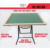 Foldable Wooden Mahjong Table With Wooden Drawers (Size 90cm x 90cm) Free Assembly