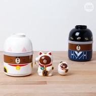 【懶熊部屋】（日本限定）LINE FRIENDS 日本正版 熊大 招財貓 和服 造型 飯碗 便當盒 飯盒