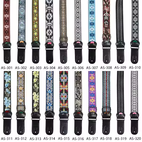 Guitar Strap Bass Cotton Leather Embroidery Straps Adjustable Neck Strap With Pick Electric Acoustic