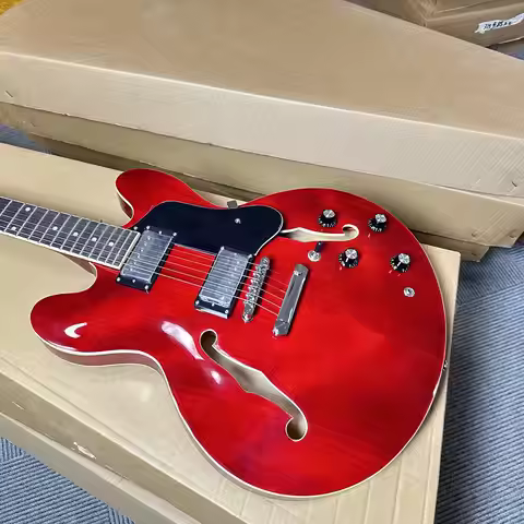 Custom ES-335 Red Electric Guitar Maple Body Chrome Part Semi Hollow free shipping