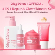Glad2Glow Skincare Sunscreen 4pcs Set Moisturizer/Serum/Sunscreen/Cleanser Acne Brightening Repair S