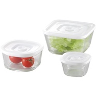 Iwaki Heat-Resistant Glass Airtight Container White Square 3-Piece Set Airtight Pack & Microwave PSC