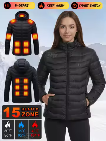 [Women Smart Heating Jacket] 15/9/2 heating zone, 2 Switches, 3 temperature options, for Winter Indo