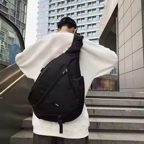 Large Black Sling Bag Waterproof Sling Backpack Oxford Fabric Outdoor Sports Chest Bag for Men Women
