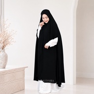 Alsyahra Exclusive - Set Long Khimar Like Mukena Hand Zipper Haramain Cadar Soft Jetblack