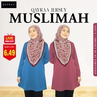 P1* QAYRAA Jersey Muslimah Microfiber/Jersi Sukan Labuh-Size S-XL/Black/Navy/Green/Burgundy/Matcha